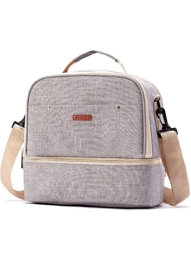 MOMIGO Breast Pump Bag Cooler Compartment Moistureproof Bag Double Layer for Mother Breast Milk Pump Lunch Bag Outdoor Working (Grey) - Image 1